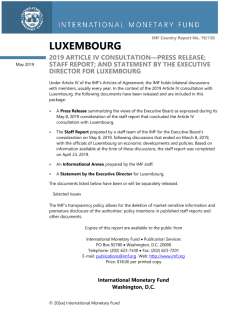 2019 Article IV Consultation- Press Release; Staff Report; and Statement by the Executive Director for Luxembourg